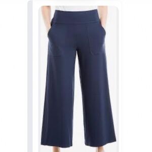 MAX STUDIO London Navy Wide Leg Pull-On Pants Size S Stretch Career Work